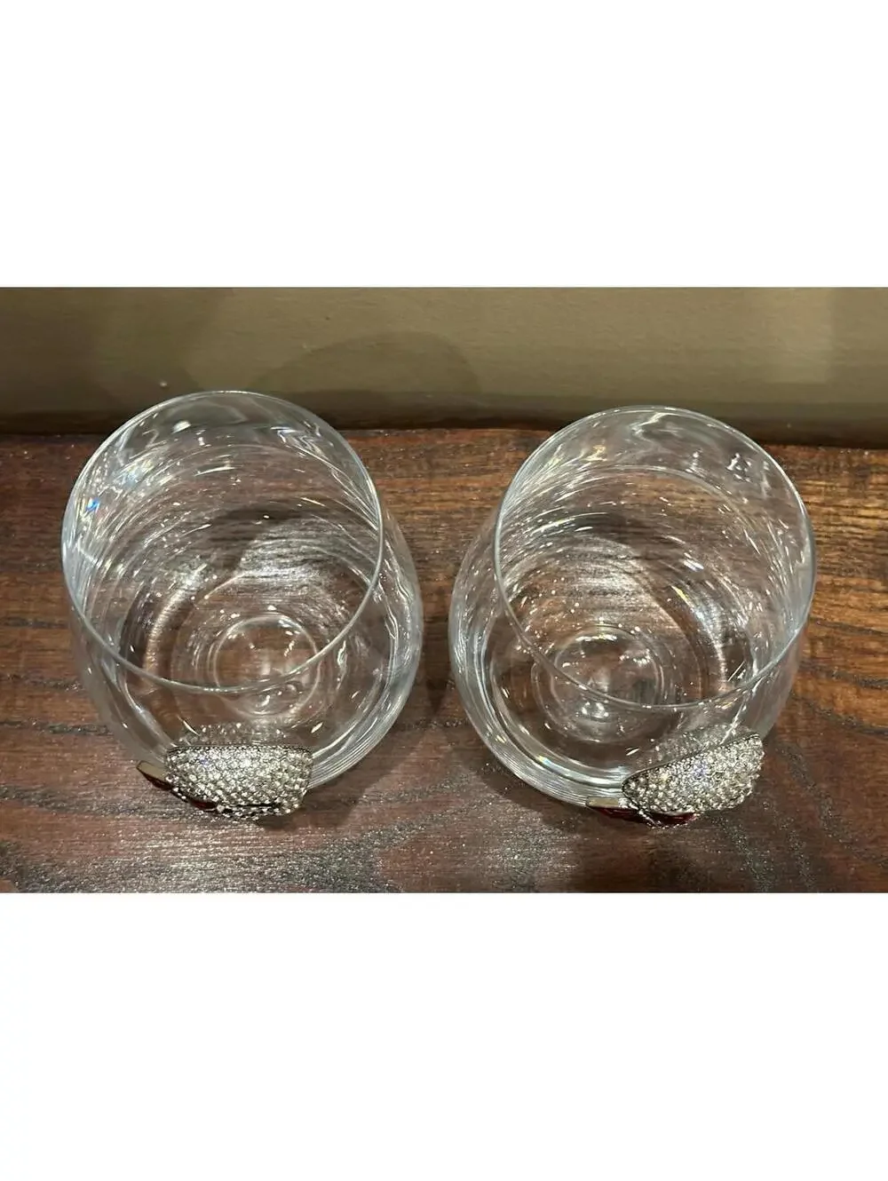Pair Of Silver Skull With Butterfly Stemless Wine Glasses